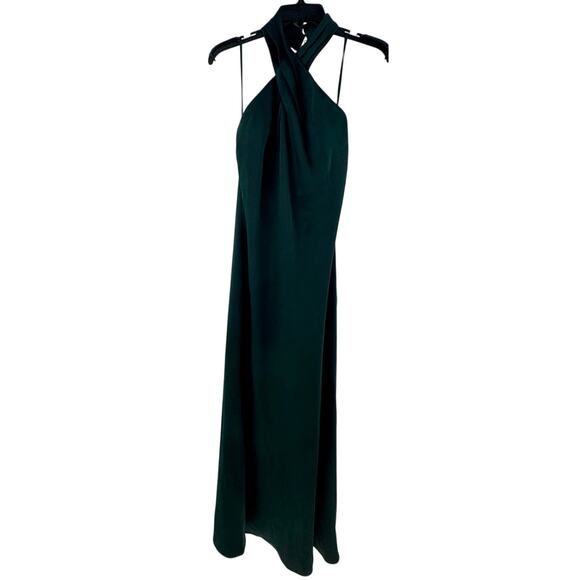 BHLDN Ruby Twist Halter Satin Dark Gown in Green Size 2 New w/o Tag MSRP $248 - Picture 7 of 10